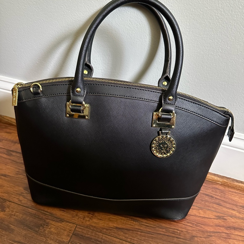 Anne Klein Black Satchel with Gold Accents
